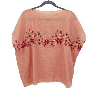 Garden Classy Embroidered Poncho Top Womens 8 Peach Boho Granny Relaxed Casual